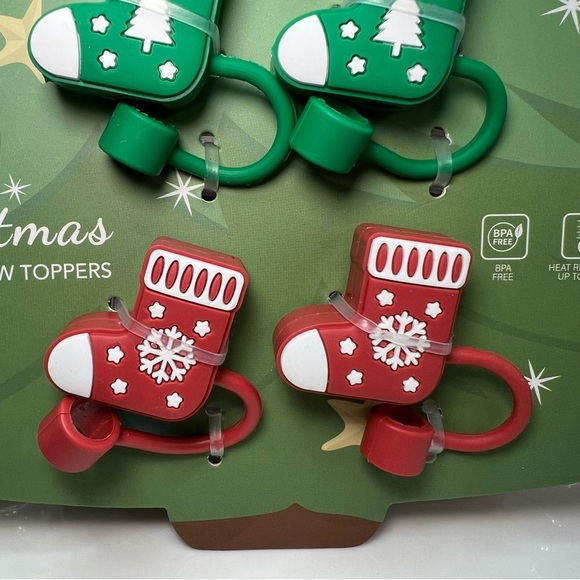 CWC Christmas Holiday Decorated Stocking Silicone Straw Toppers - Set Of 6 - Picture 6 of 6